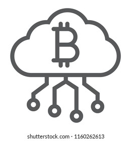 Cloud mining line icon, finance and money, bitcoin sign, vector graphics, a linear pattern on a white background, eps 10.