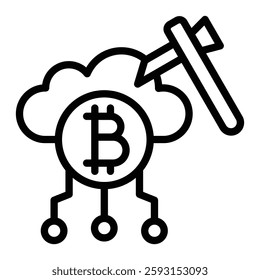 Cloud Minning Vector Line Icon Design