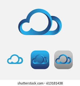 Logo de la aplicación móvil en nube. Diseño de plantilla de espiral de volumen. Icono de iOS y teléfono inteligente androide. Ilustración del vector
