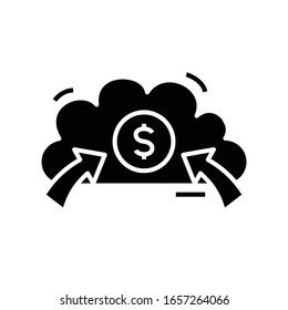 Icono negro de dinero en nube, ilustración conceptual, símbolo plano vectorial, signo de glifo.