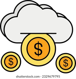 Diseño de iconos de esquema plano de dinero en la nube