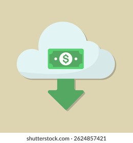 Cloud money flowing downward flat design illustration
