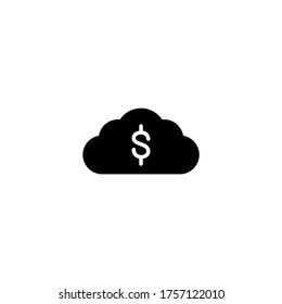 Cloud and Money icon in black flat glyph, filled style isolated on white background
