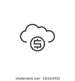 Cloud money line icon. linear style sign for mobile concept and web design. Dollar coin with cloud computing outline vector icon. Finance bank symbol, logo illustration. Pixel perfect vector graphics