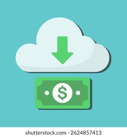 Cloud money rains down on finances flat design illustration