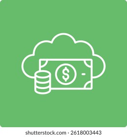 Icono de Vector de dinero en la nube. Se puede utilizar para aplicaciones de impresión, móviles y de Web.