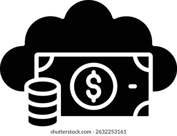 Icono de Vector de dinero en la nube. Se puede utilizar para aplicaciones de impresión, móviles y de Web.