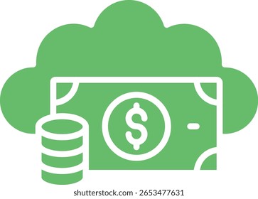 Icono de Vector de dinero en la nube. Se puede utilizar para aplicaciones de impresión, móviles y de Web.