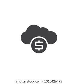 Cloud money vector icon. filled flat sign for mobile concept and web design. Dollar coin with cloud computing simple glyph icon. Symbol, logo illustration. Pixel perfect vector graphics
