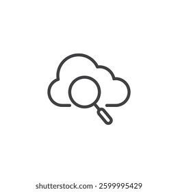 Cloud Monitoring line icon. linear style sign for mobile concept and web design. Cloud with a magnifying glass outline vector icon. Symbol, logo illustration. Vector graphics