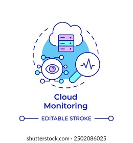 Cloud monitoring multi color concept icon. Technology infrastructure, bandwidth connection. Round shape line illustration. Abstract idea. Graphic design. Easy to use in infographic, presentation