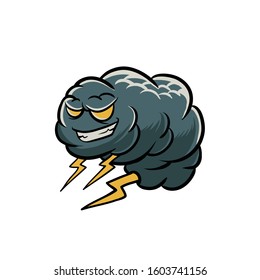Cloud monster with thunderbolt illustration. Evil cloud bee shape clip art. Cartoon style for sticker, web landing page, or tshirt design
