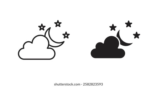 Cloud moon filled and outlined icons vectors on white background