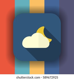 cloud and moon flat icon with long shadow, vector illustration
