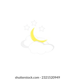 Cloud with moon icon.
icon editablle stroke, sign, symbol outline line button isolated on white