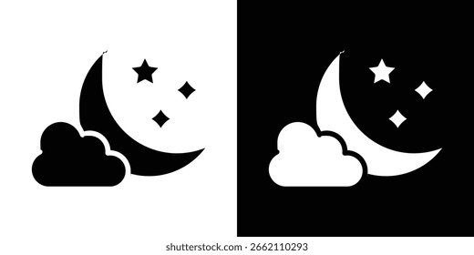 Wolkenmond-Symbol in flachem schwarzem, massivem Vektorsatz