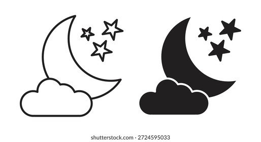 Cloud moon icon with line and silhouette versions.