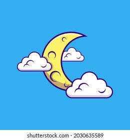 Cloud and moon icon or logo isolated sign symbol vector illustration - Cartoon  style vector icon