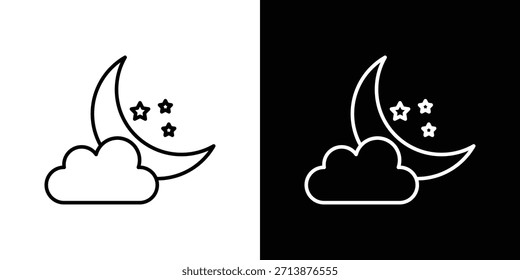 Cloud moon icon outline pictogram isolated on white. Vector Icon shape.