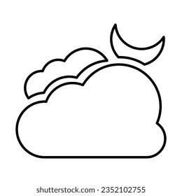 Cloud with Moon Icon In Outline Style
