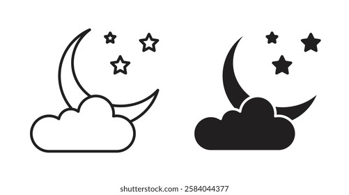Cloud moon icon set in thin line. vector illustrations for web