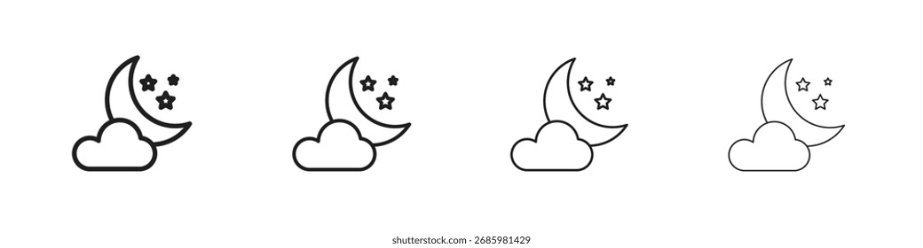 Ícone de lua de nuvem gráficos vetoriais. ícones de vetor de estilo preto