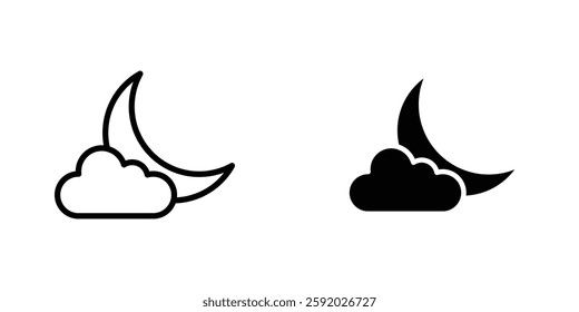 Cloud moon icons. stroke line and black solid icons