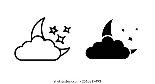 Cloud moon icons. thin line vector icons
