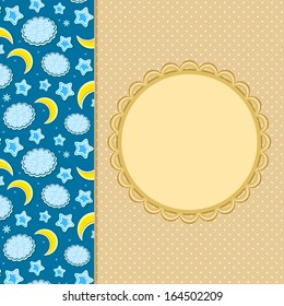 Cloud Moon Invitation Card Decoration. Vector Kid Sleepy Brochure