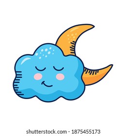 diseño de ilustración vectorial de caracteres de cómics del clima de la nube con kawaii de la luna