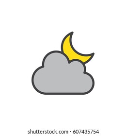 Cloud and moon line icon, filled outline vector sign, linear colorful pictogram isolated on white. Partly cloudy night weather symbol, logo illustration. Editable stroke. Pixel perfect