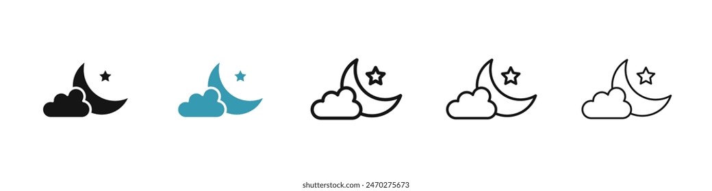 Cloud moon line icon set. Night time vector icon. Nighttime dream sign for UI designs.