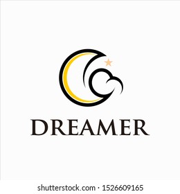 Cloud Moon Logo Design Crescent Dream Vector Simple Outline Template Idea