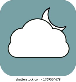 Cloud and moon on green background, vector illustration