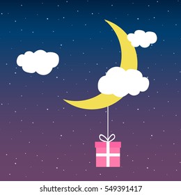 cloud moon stars gift on a thread card vector.