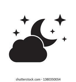 Cloud with moon and stars icon isolated on white background. Cloudy night sign.