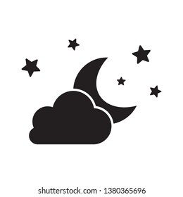 Cloud with moon and stars icon isolated on white background. Cloudy night sign.