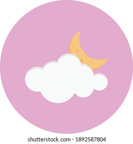 cloud moon vector flat colour icon