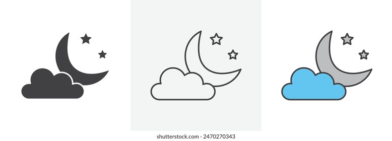 Cloud moon vector set. Night time graphic. Nighttime dream icon.