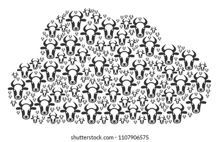 Cloud mosaic formed from cow head objects in different sizes. Abstract vector gas concept. Cow head icons are organized into cloud shape.