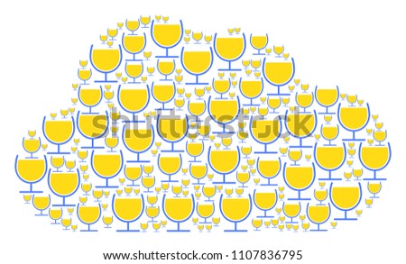 Cloud mosaic made from wine glass icons in variable sizes. Abstract vector fog concept. Wine glass icons are organized into cloud figure.