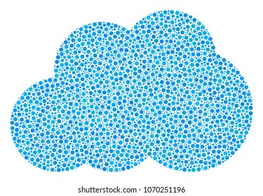 Cloud mosaic of round dots in variable sizes and color tinges. Round dots are united into cloud vector illustration. Dotted vector illustration.