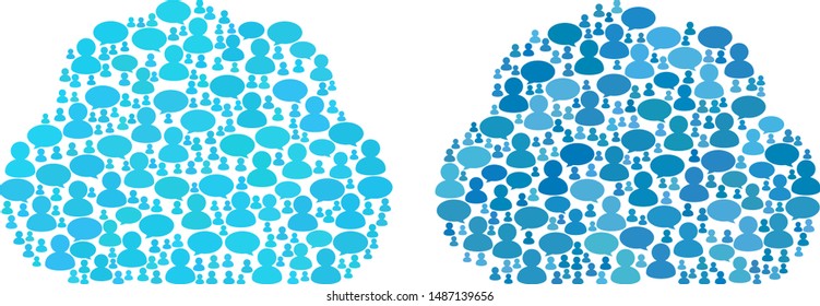 Cloud mosaics of Chat Clouds and Men symbols. Vector mosaic in blue color hues. Customers and chat balloons are organized into Cloud mosaics. Flat design on a white background.