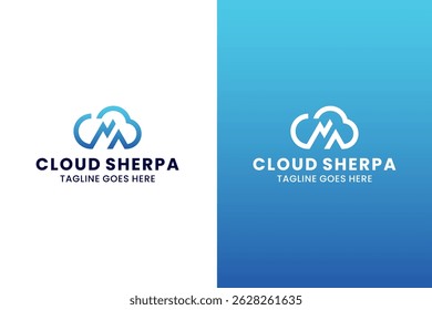 Cloud and Mountain Logo Design, Sherpa cloud Logo, Cloud with Arrow Finance Logo Design