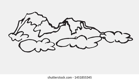  cloud and mountain ,top of the mountain among the clouds,sketch