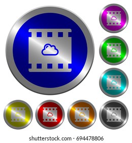 Cloud movie icons on round luminous coin-like color steel buttons