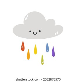 A cloud with multicolored rain. Vector illustration of an isolated cloud on a white background. A simple flat icon. Happy pride month.