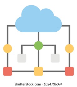 A cloud with multiple shared connections with workstations, flat icon