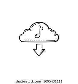 Cloud-Musikkonzept handgezeichnet Umriss-Doodle-Symbol. Hinweis auf eine Cloud als Symbol für Audiodateien laden Sie Vektorgrafik-Illustration für Druck, Web, Handy und Infografiken einzeln auf weißem Hintergrund herunter.