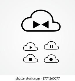 cloud music data storage vector illustration. music button on cloud illustration, such as play, stop, pause, forward, backward and record